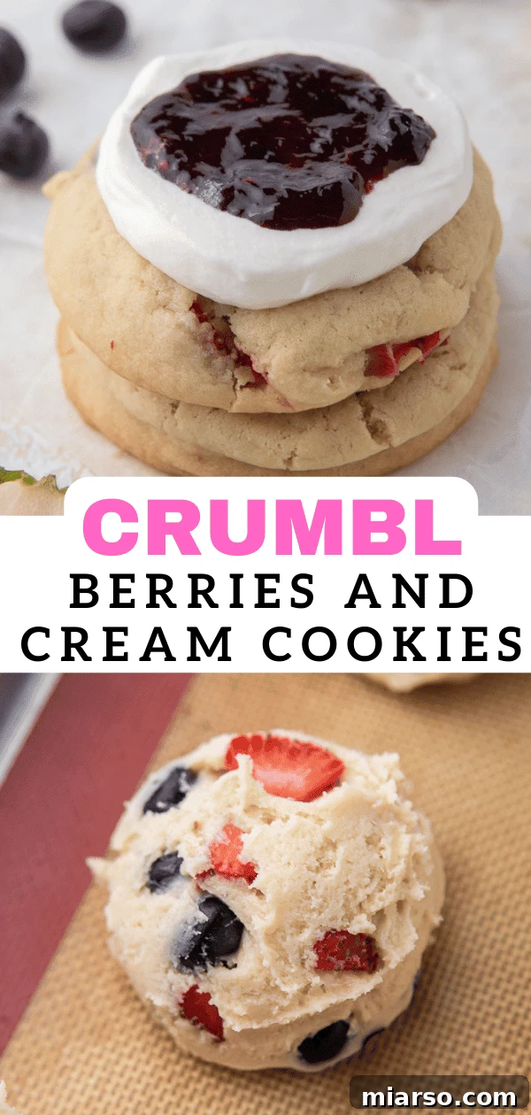 Close-up of a Crumbl Berries and Cream Cookie, showcasing its texture
