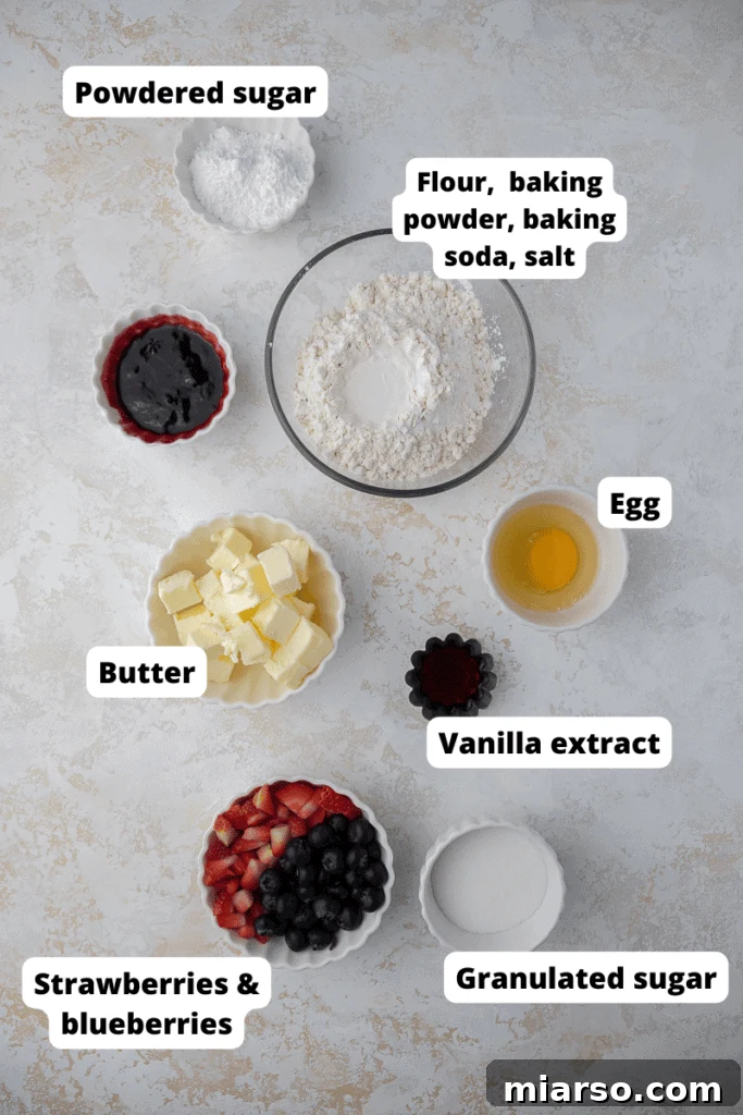 Ingredients laid out for Berries and Cream Cookies