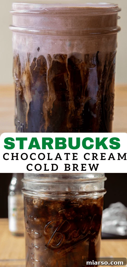 Mastering Starbucks Chocolate Cream Cold Brew at Home 11 Pinterest collage featuring various Starbucks copycat drinks, including the Chocolate Cream Cold Brew