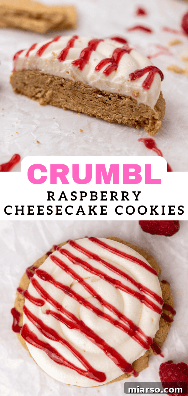 Another Pinterest-optimized image of Crumbl Raspberry Cheesecake Cookies, perfect for saving and sharing recipe inspiration.
