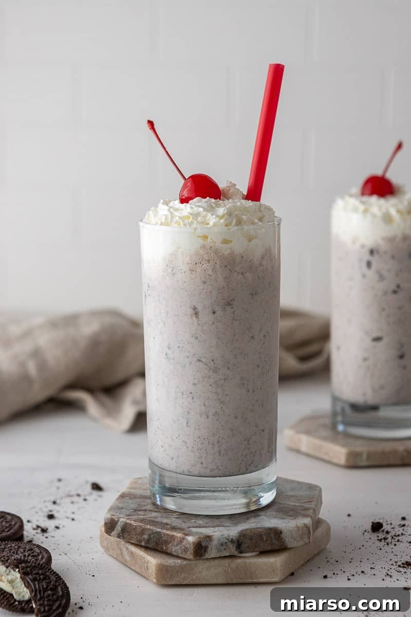 Finished Chick-fil-A Oreo milkshake in a glass