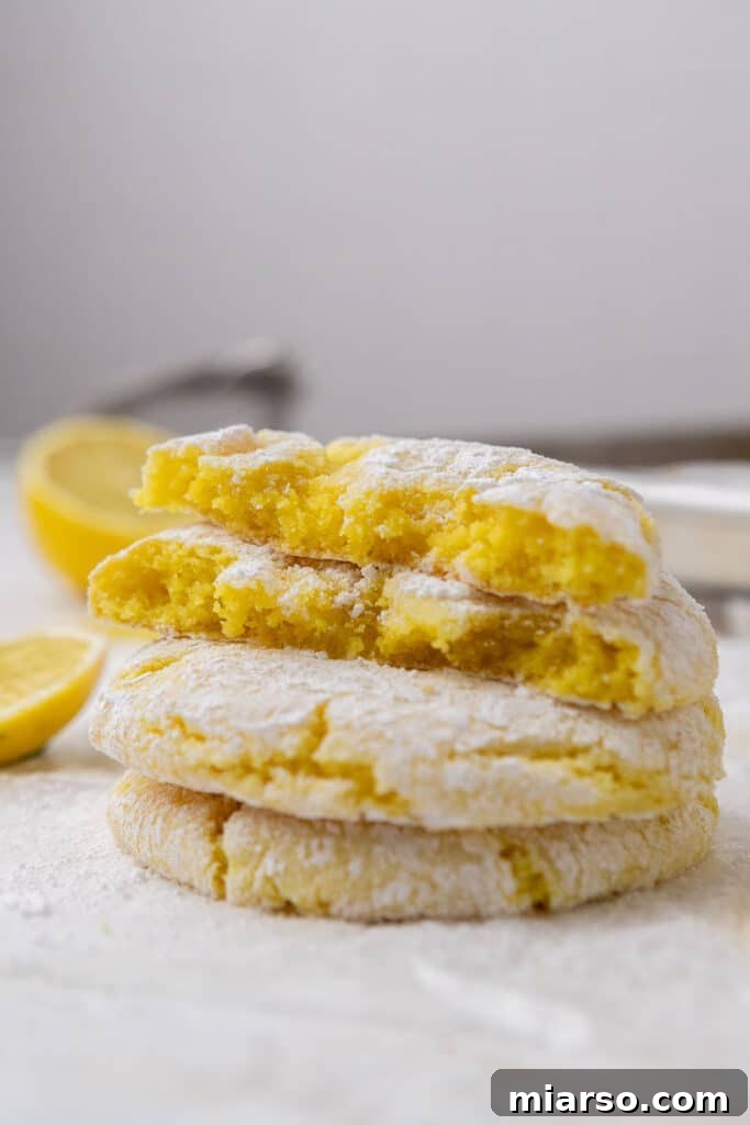 Perfectly Crinkled Lemon Cookies with Cake Mix 12 Stack of lemon crinkle cookies with cake mix