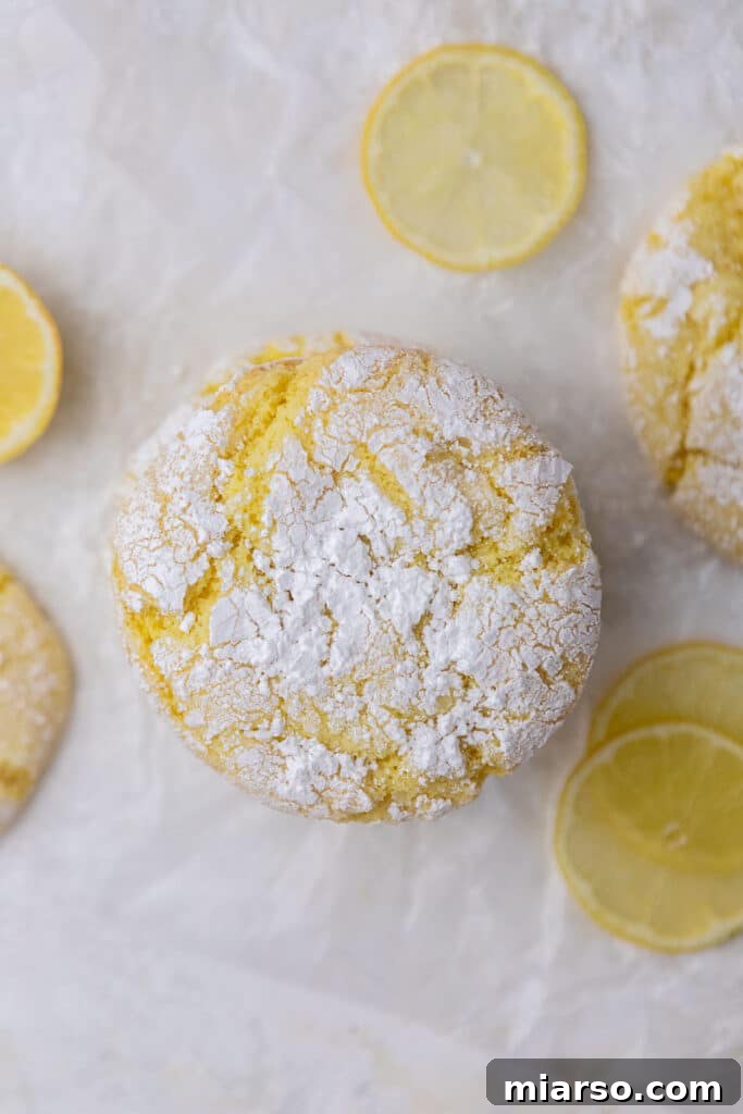 Perfectly Crinkled Lemon Cookies with Cake Mix 3 OVerhead shot of lemon crinkle cookies with cake mix