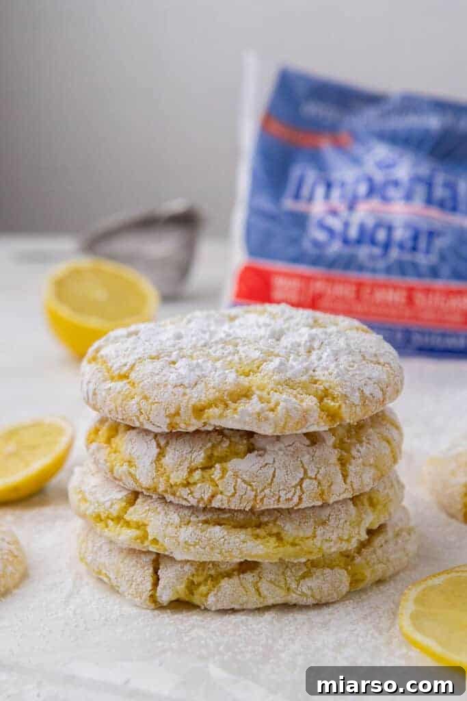 Perfectly Crinkled Lemon Cookies with Cake Mix 5 Stack of lemon cookies