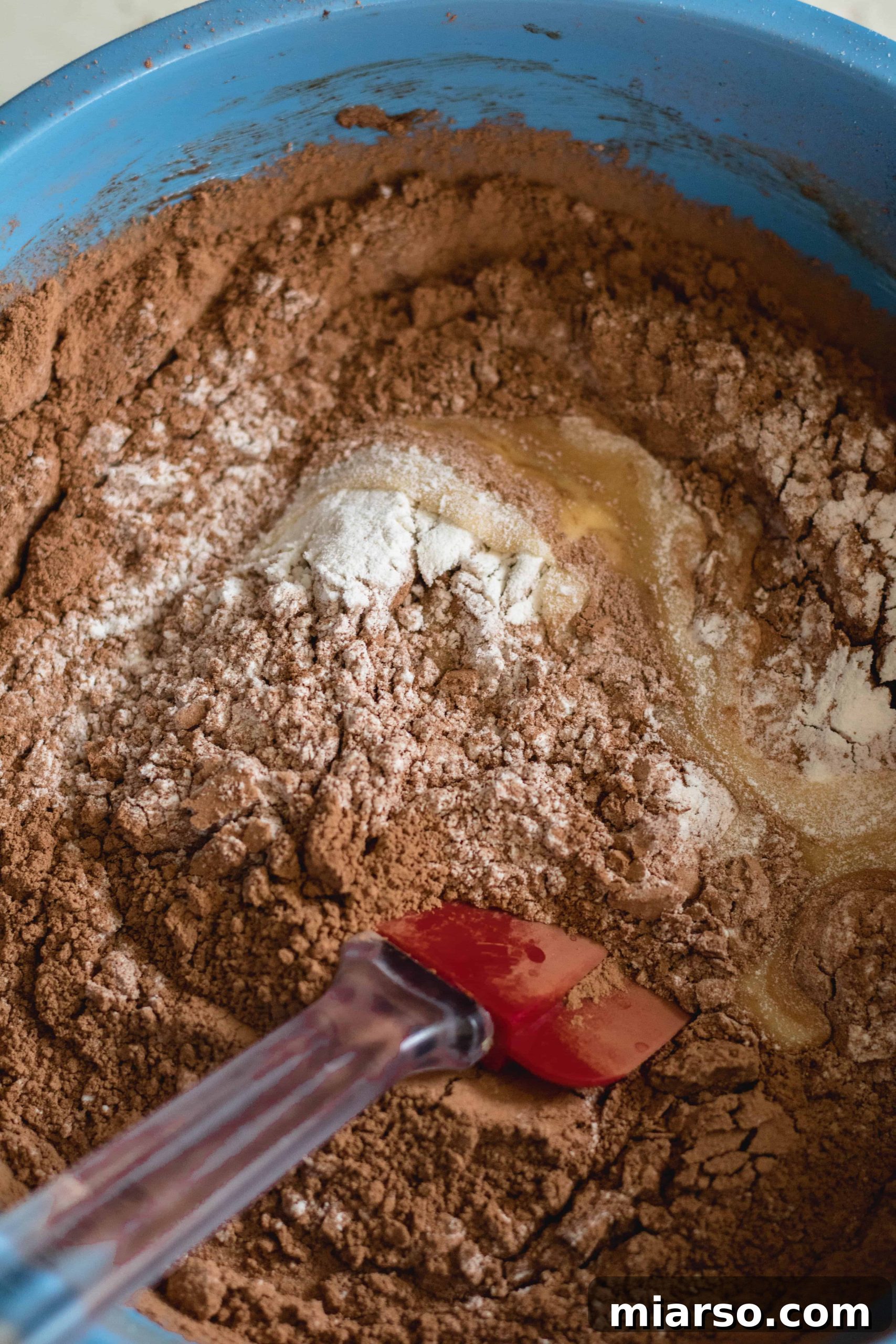 Bake Irresistibly Chewy Brownies with Cocoa Powder 8 adding the dry ingredients to the brownie mix