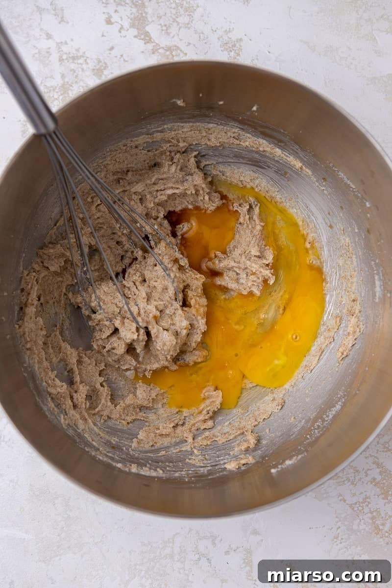 Creamed butter and egg in a bowl