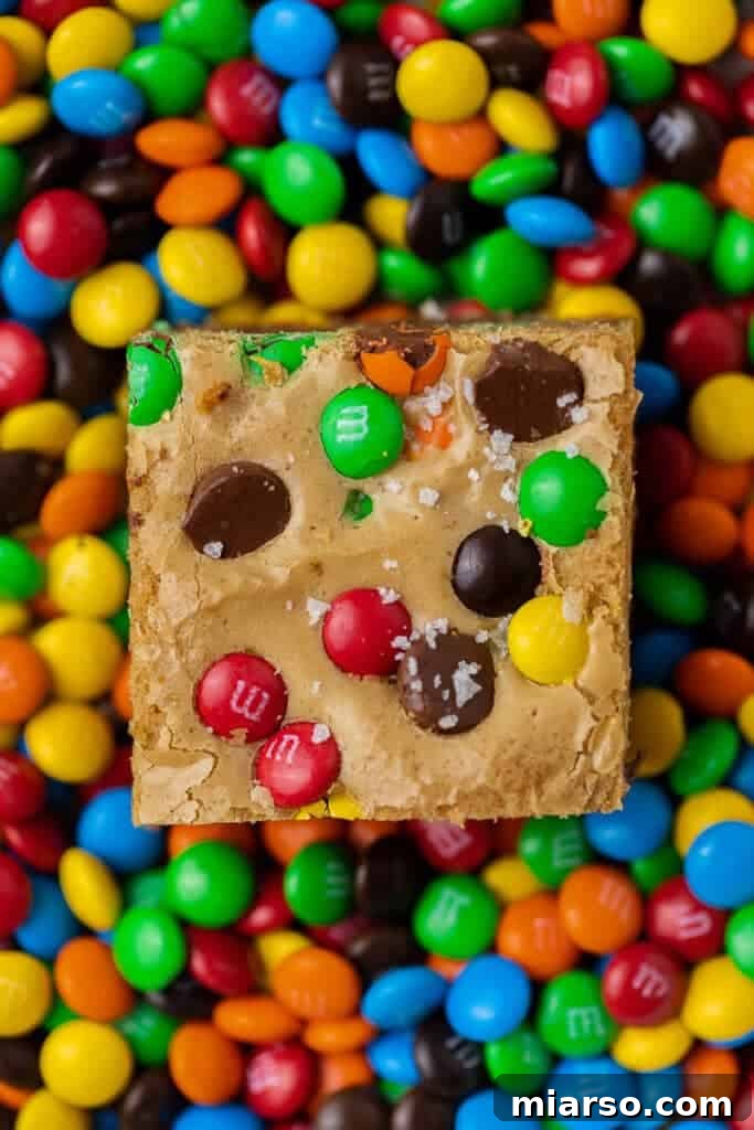 Irresistible Chocolate Chip M&M Blondies ready to be enjoyed