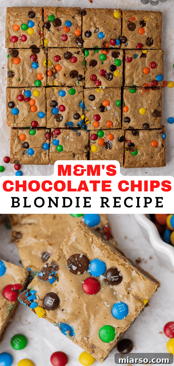 Chocolate chip m&m blondies Pinterest graphic