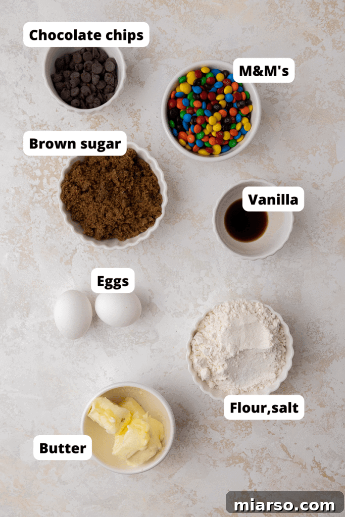Ingredients for M&M's blondies laid out