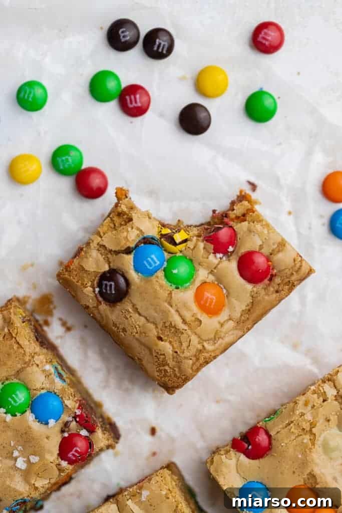 Close-up of a delicious Chocolate Chip M&M Blondie