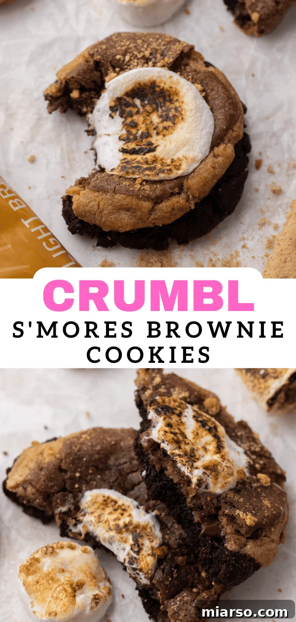 Homemade Crumbl S'mores brownie cookies for Pinterest