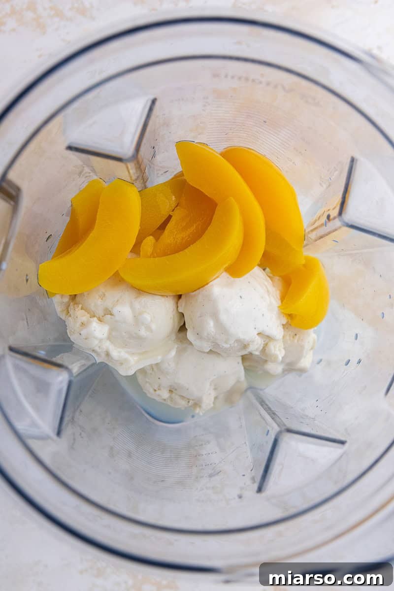 Peaches and ice cream in blender