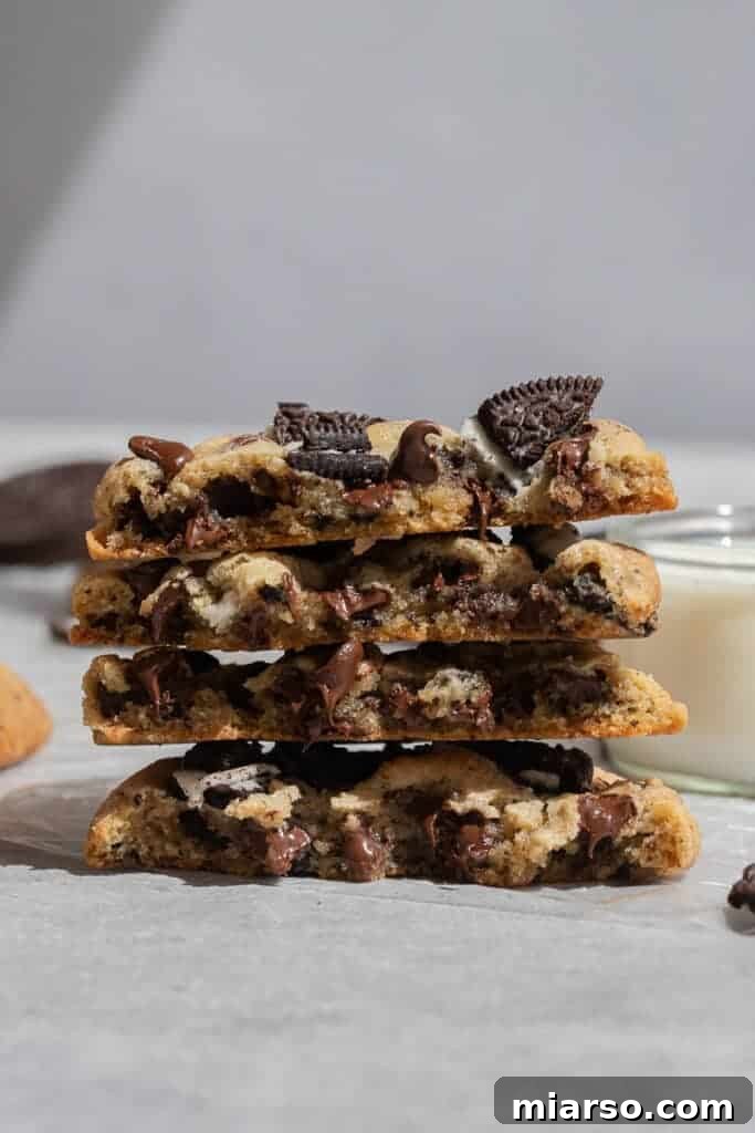 Ultimate Oreo Chocolate Chip Cookies 11 Stack of chewy oreo chocolate chip cookies
