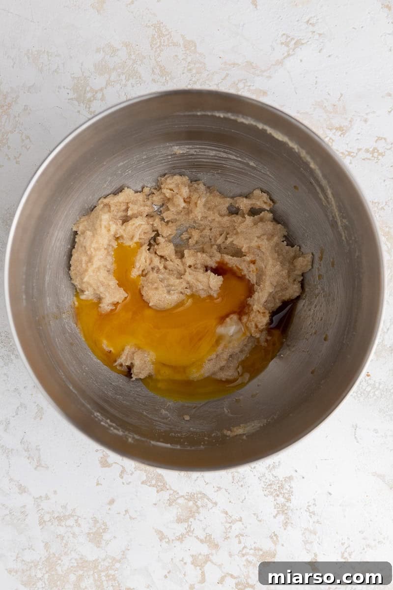 Unlock the Secret to Your Perfect Single Serve Chocolate Chip Cookie 5 Creamed butter and sugar in a bowl, a foundational step for making the perfect cookie dough.