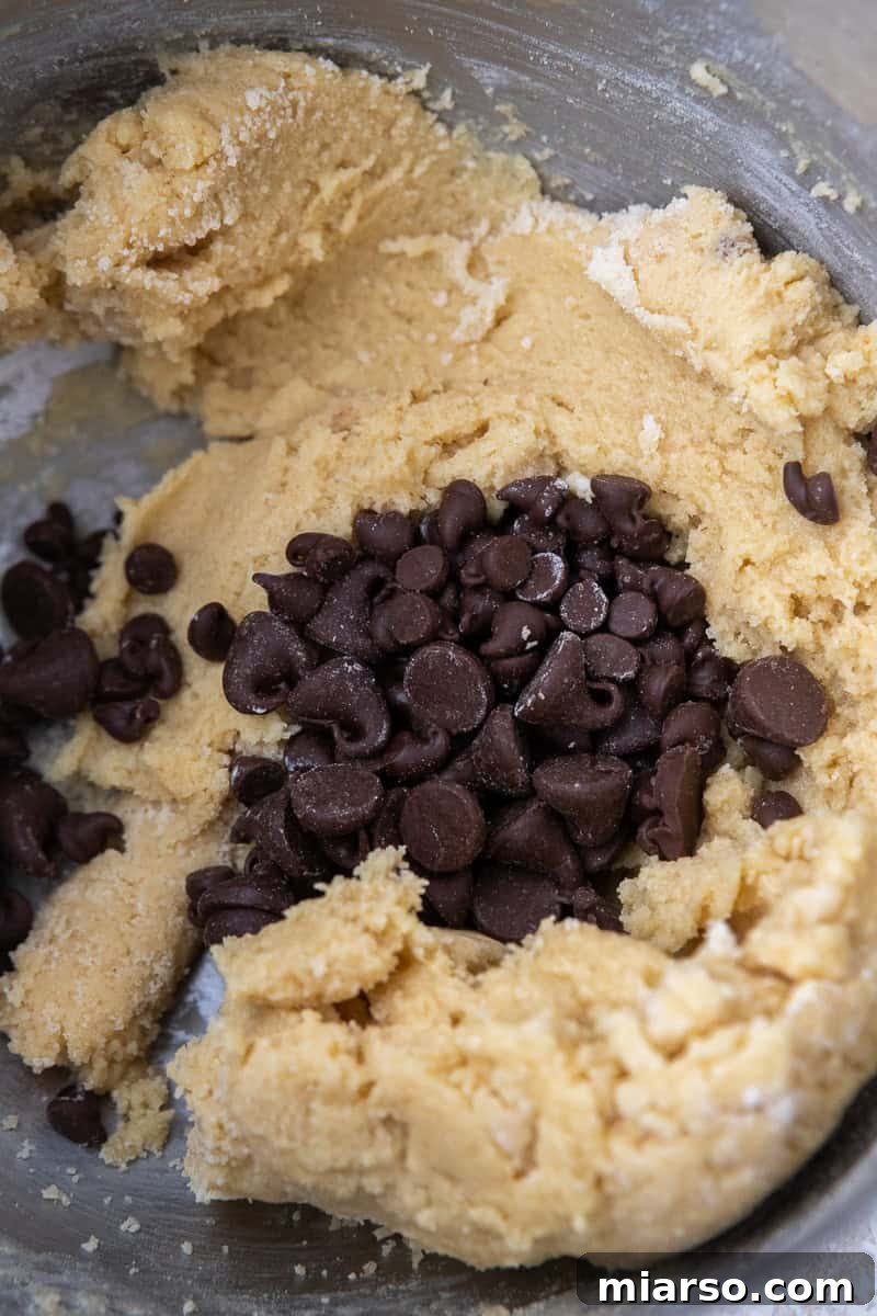 Unlock the Secret to Your Perfect Single Serve Chocolate Chip Cookie 7 A closer view of cookie dough with a generous amount of chocolate chips.