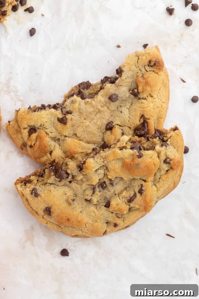 Unlock the Secret to Your Perfect Single Serve Chocolate Chip Cookie 10 Overhead shot of a perfectly round, golden-brown chocolate chip cookie.