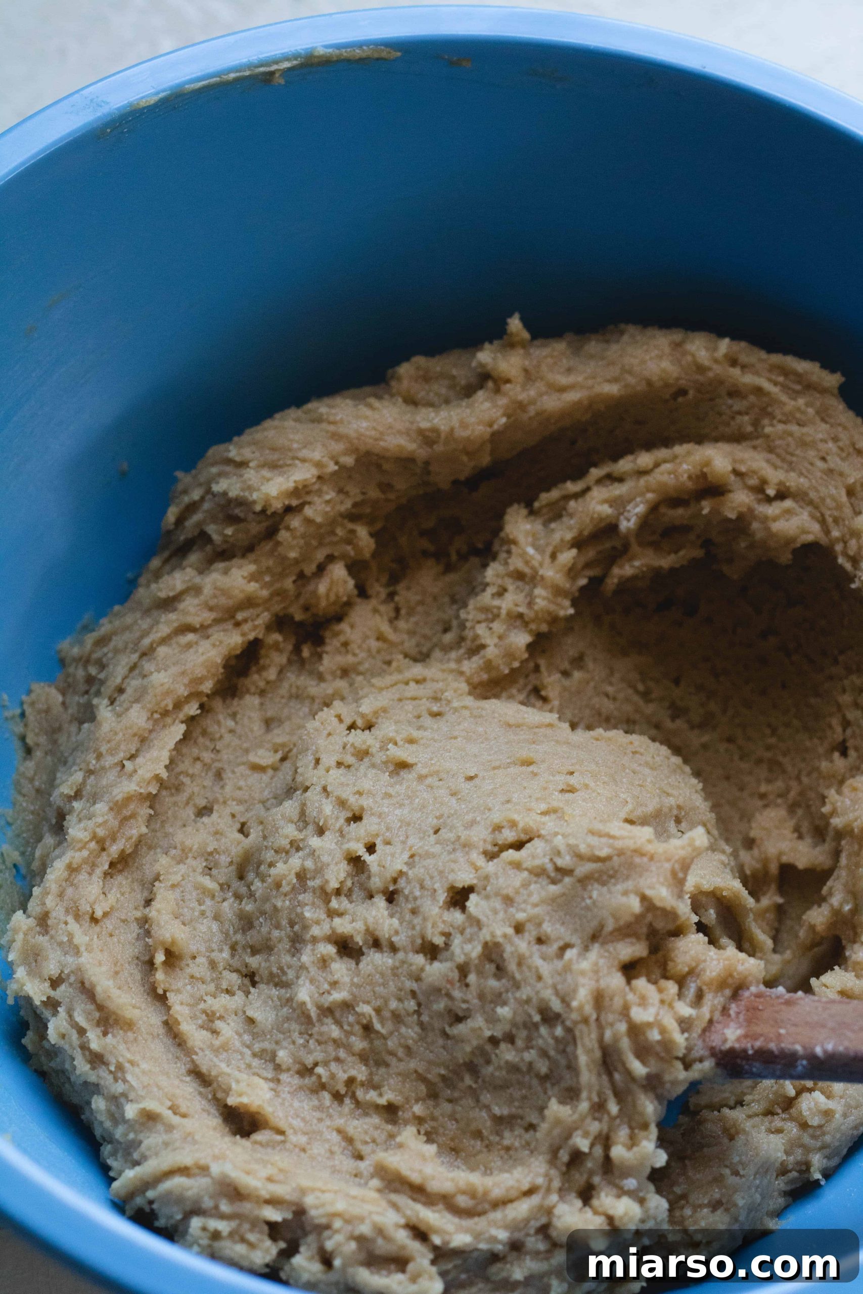 The fully mixed brown butter blondie dough, thick and ready to spread.