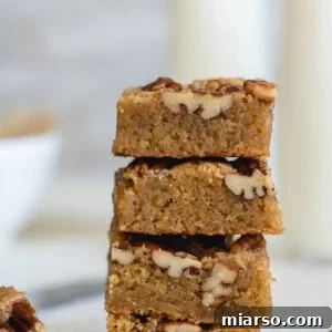 Delicious brown butter pecan blondies, a perfect holiday treat.