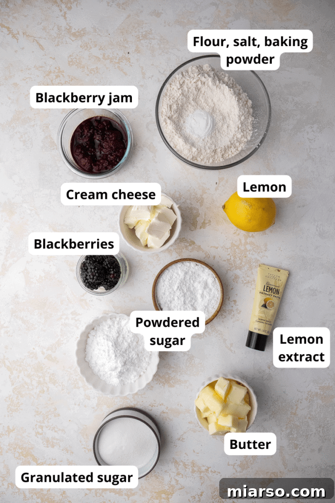 Ingredients for making homemade Crumbl lemon blackberry cookies