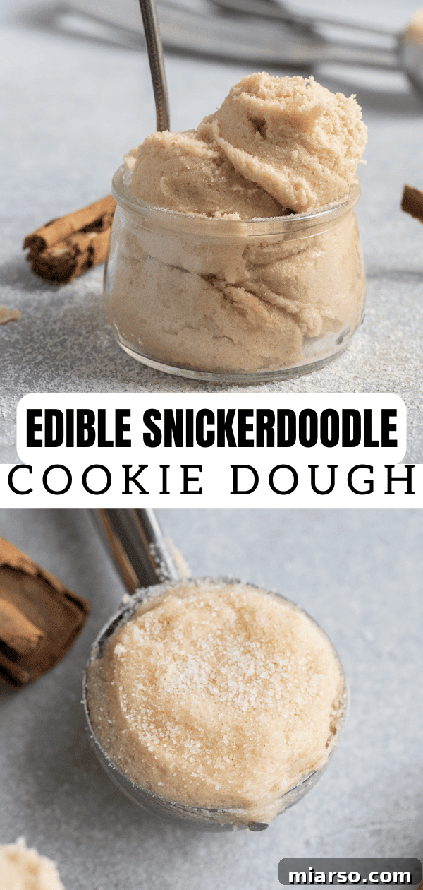 Edible snickerdoodle cookie dough with a spoon