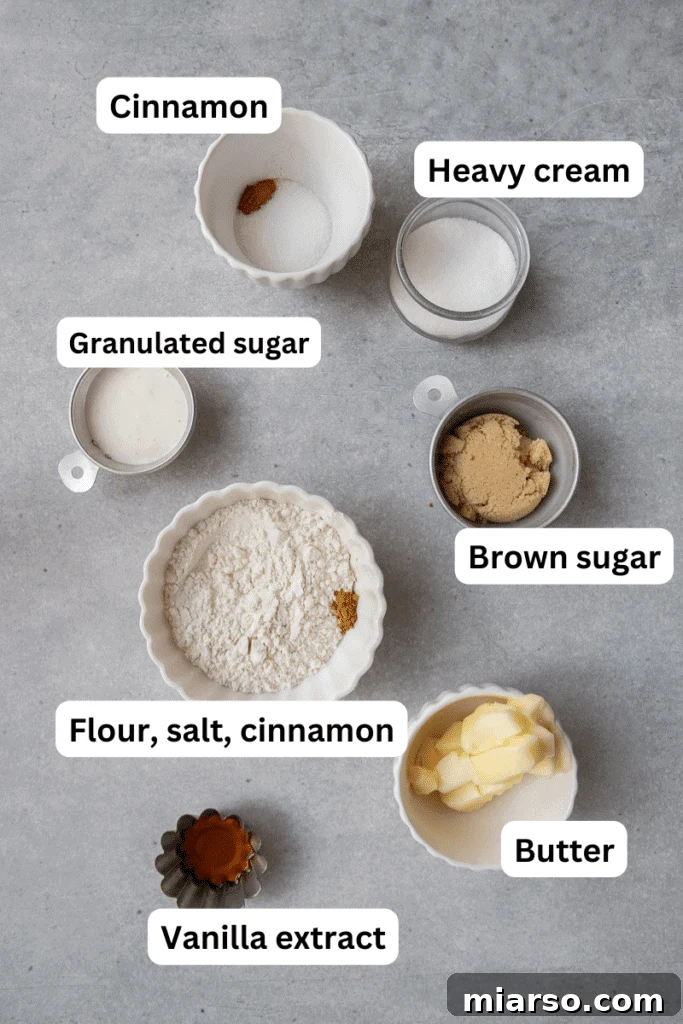 All ingredients laid out for edible snickerdoodle cookie dough