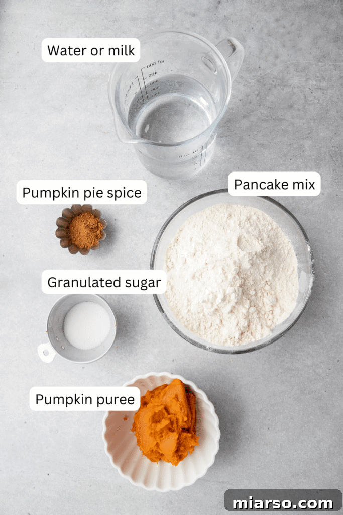 Ingredients for pumpkin pancakes laid out on a table