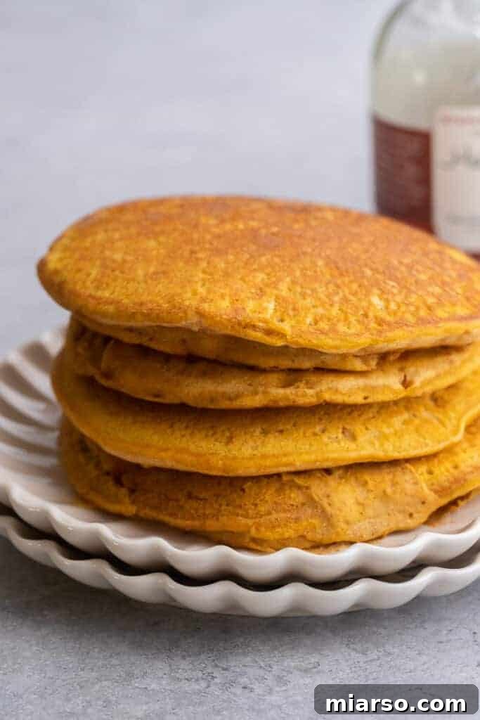 Fluffy pancake mix pumpkin pancakes served with toppings