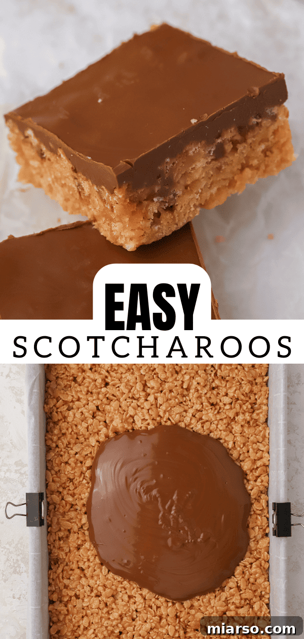 Easy Scotcharoos pin image featuring the finished dessert and a call to action.