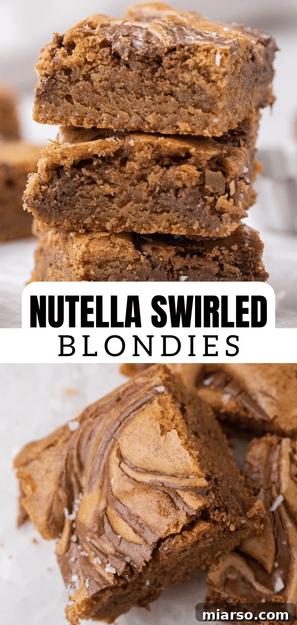 Decadent Nutella Swirl Blondies 13 Nutella blondies recipe for Pinterest, showcasing the irresistible dessert