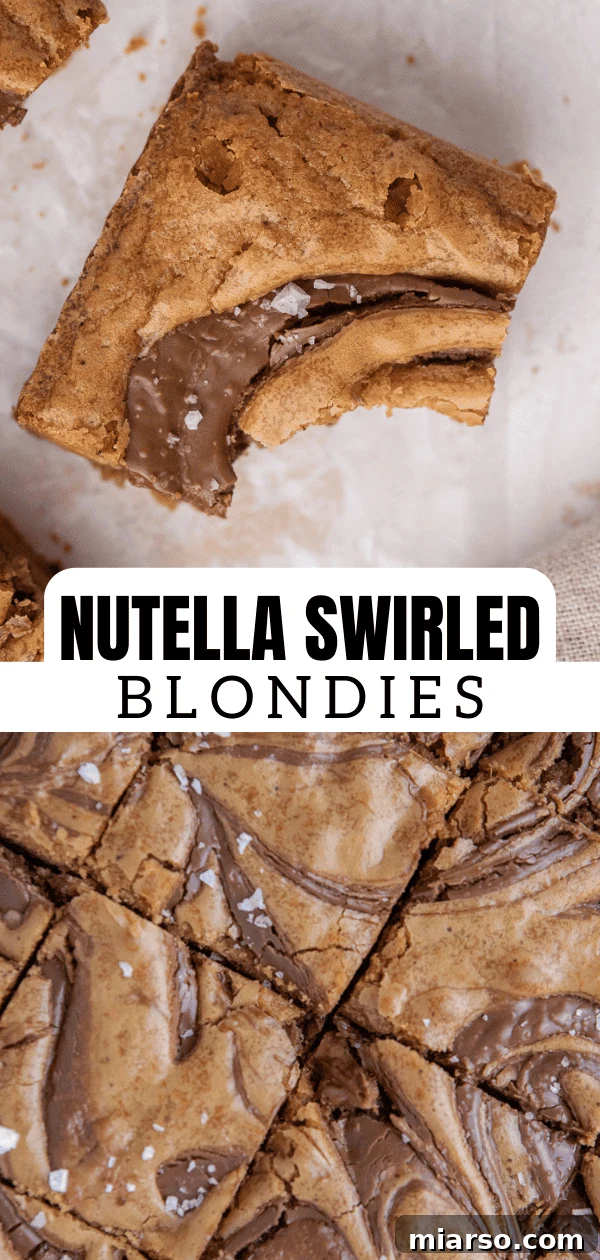 Decadent Nutella Swirl Blondies 14 Pinterest collage of brown butter Nutella blondies, perfect for baking inspiration