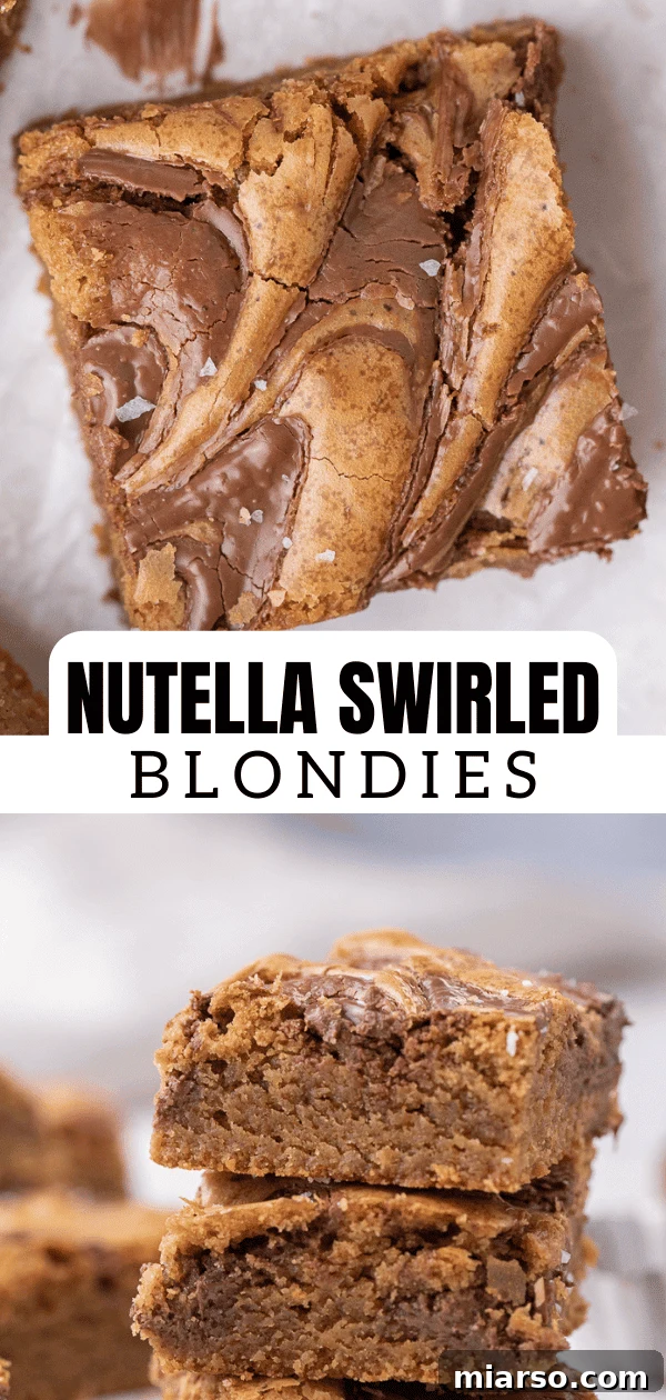 Decadent Nutella Swirl Blondies 15 Delicious Nutella swirl blondies, ideal for sharing on social media and saving for later