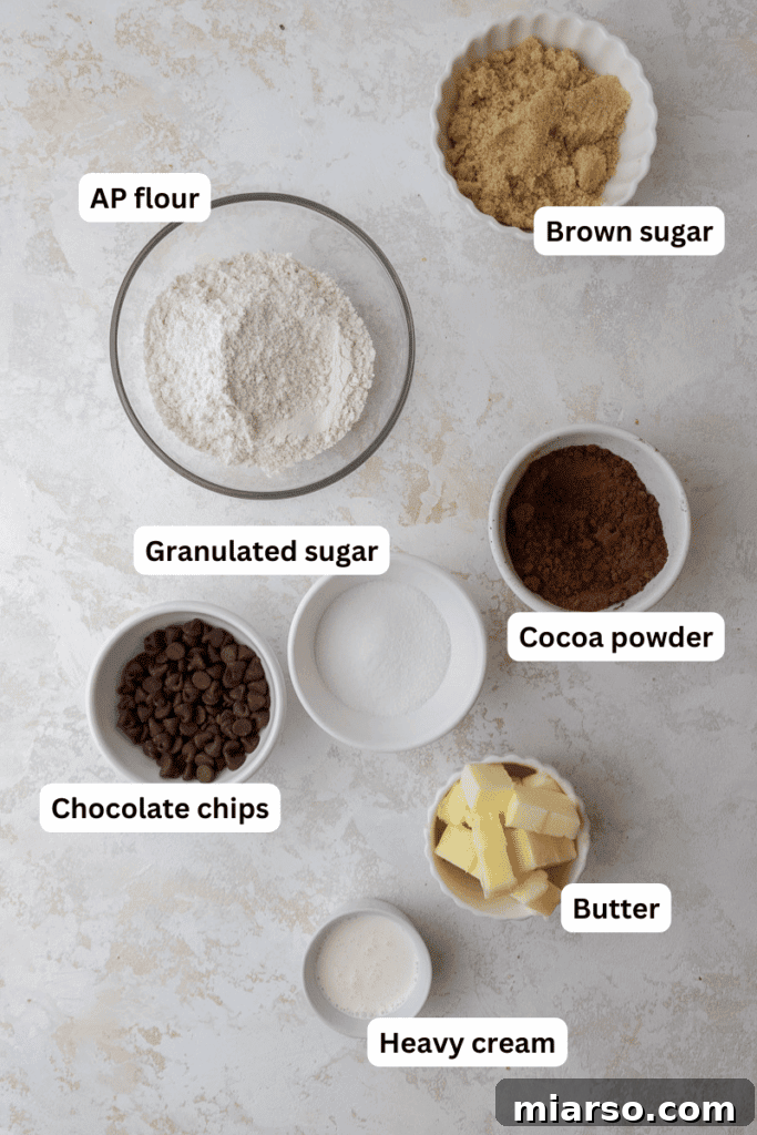Ingredients laid out for edible brownie batter recipe