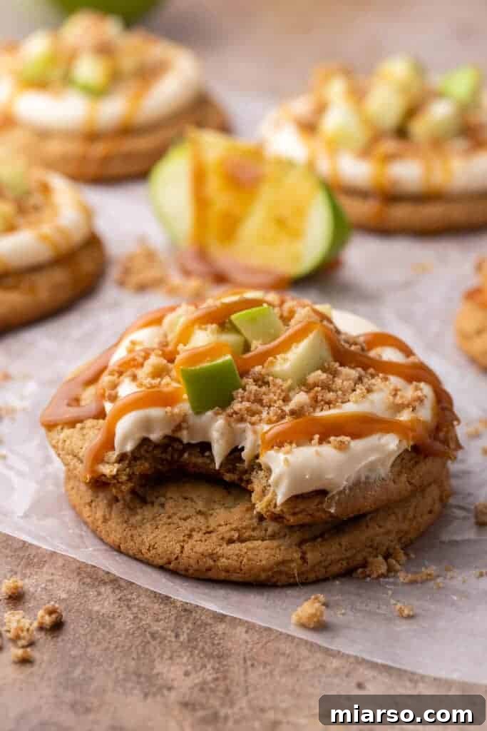 Caramel apple cookie with a bite taken out of it