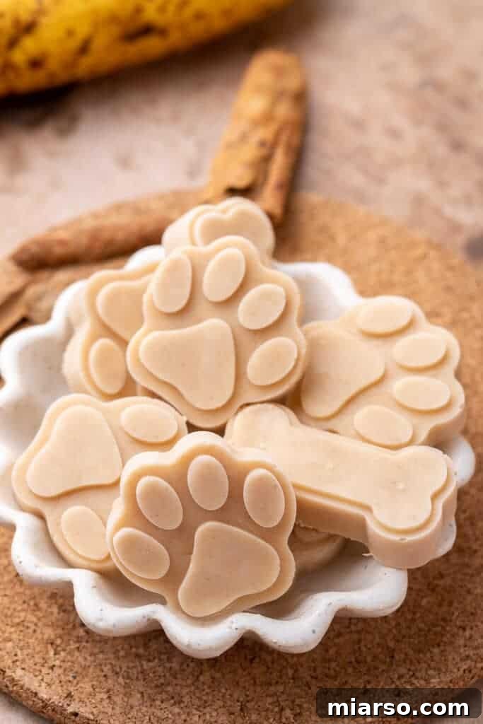 Frosty Peanut Butter Banana Pupsicles 2 Frozen dog treats in a bowl, a refreshing treat for summer
