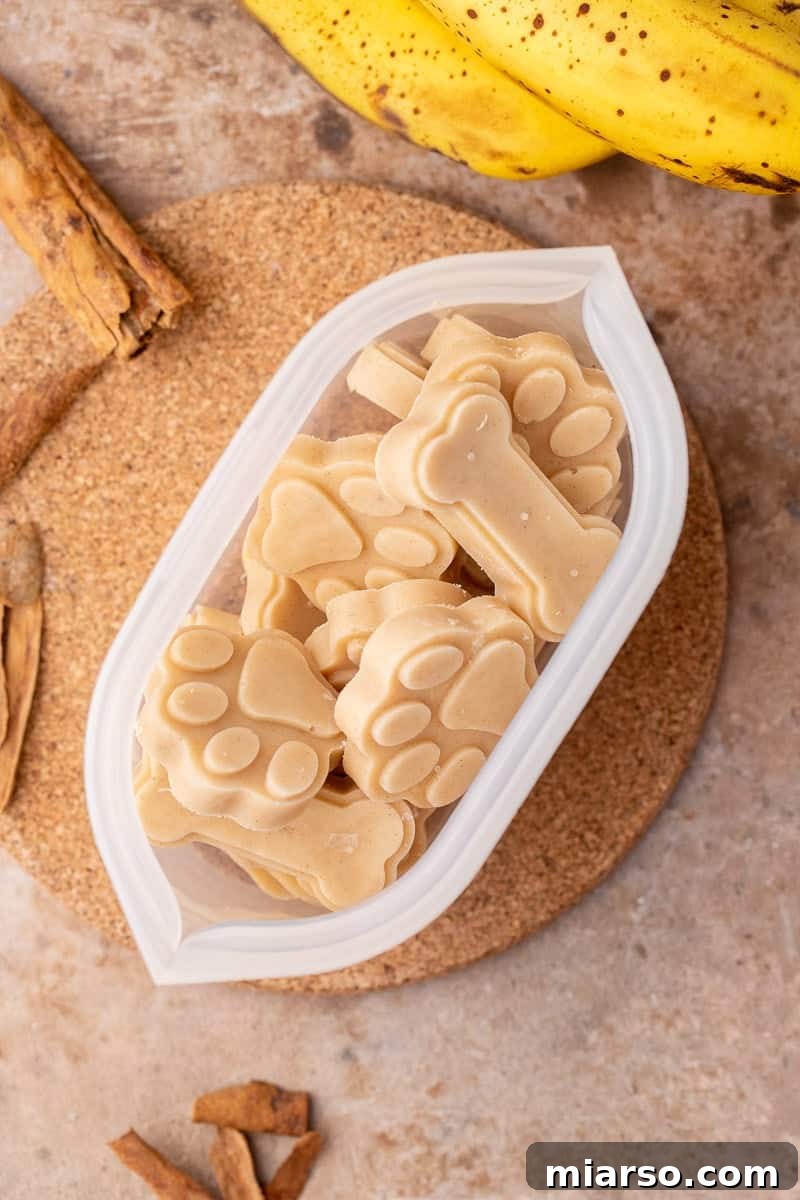 Frosty Peanut Butter Banana Pupsicles 8 Various frozen peanut butter banana dog treats ready for serving