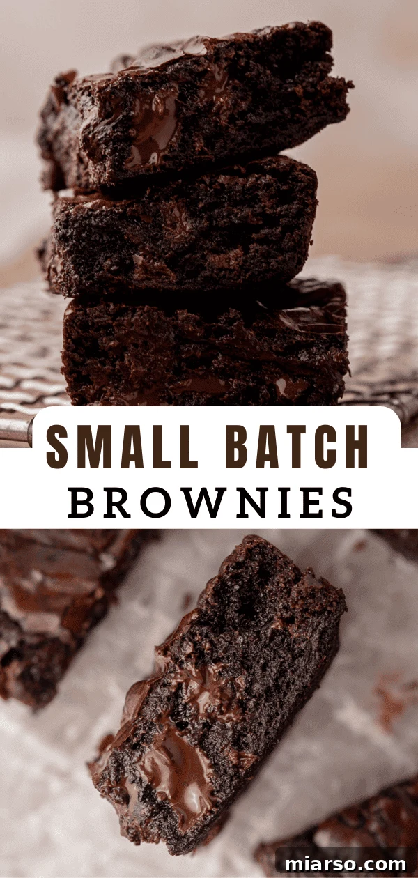 Fudgy small batch brownies in a loaf pan for pinning