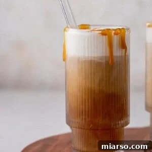 homemade salted caramel cold foam cold brew recipe in a glass
