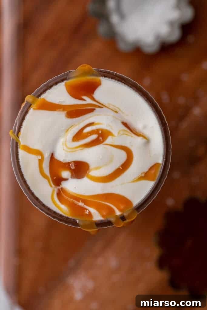 Overhead shot of cold foam with caramel swirls