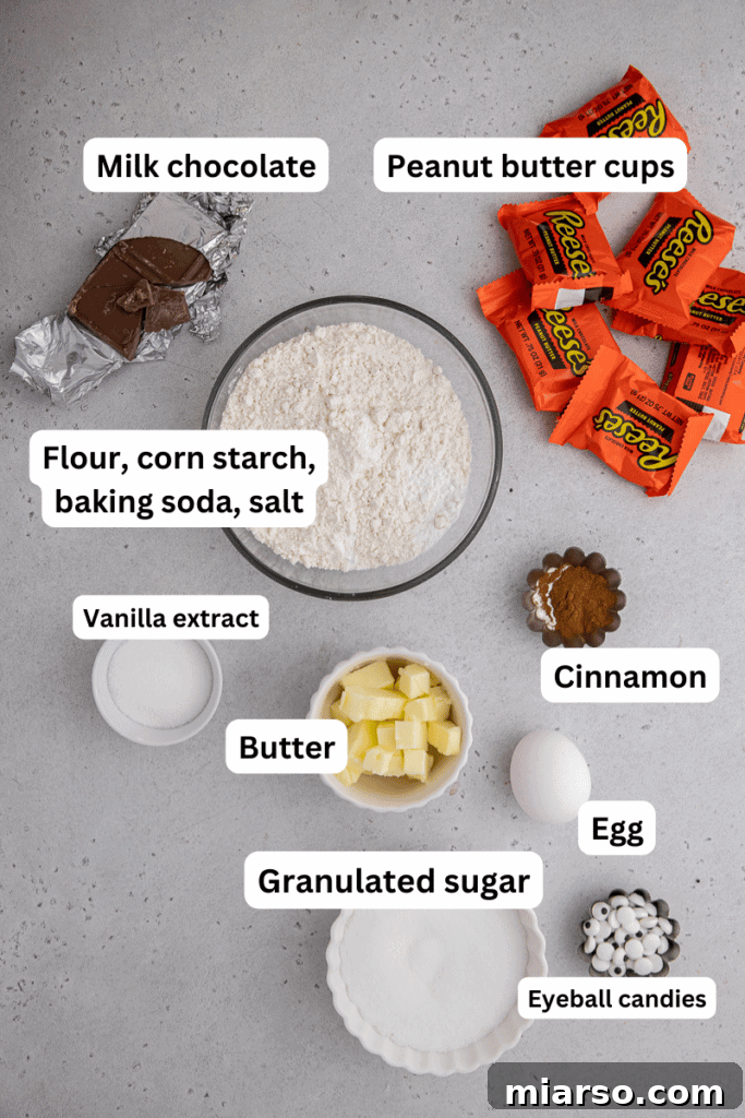 Ingredients for spider cookies laid out on a table