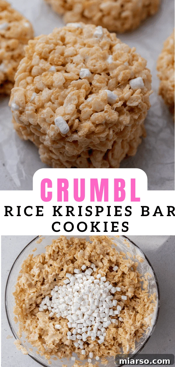 Another vertical Pinterest image of Crumbl Rice Krispies bar cookies, showcasing their inviting texture.