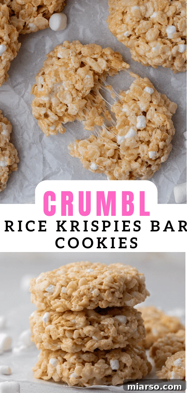 A final Pinterest graphic for Crumbl Rice Krispies bar cookies, highlighting the ease of this no-bake recipe.