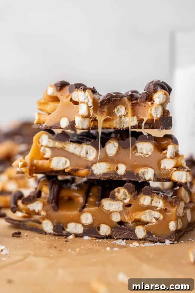Decadent Salted Caramel Pretzel Bark 2 Stack of salted caramel pretzel bark