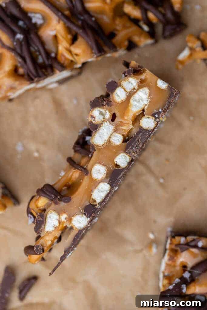 Decadent Salted Caramel Pretzel Bark 11 Layers of chocolate pretzel and caramel