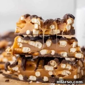 Decadent Salted Caramel Pretzel Bark 13 Stack of salted caramel pretzel bark