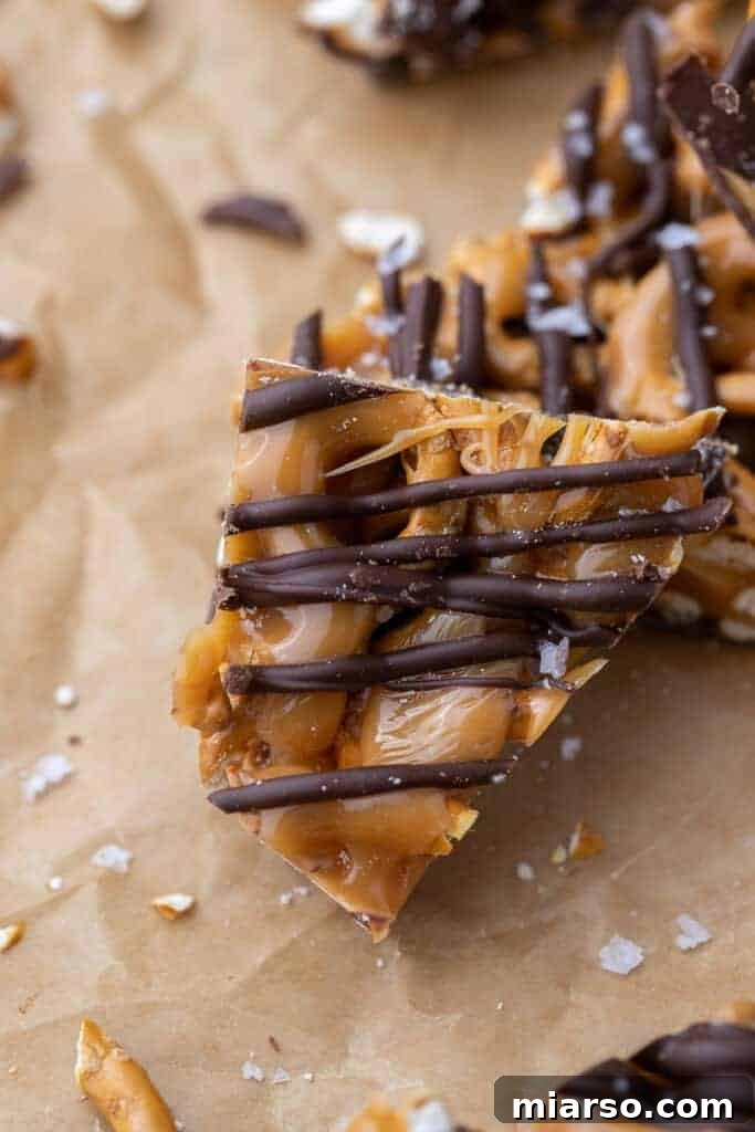 Decadent Salted Caramel Pretzel Bark 4 Slice of pretzel bark