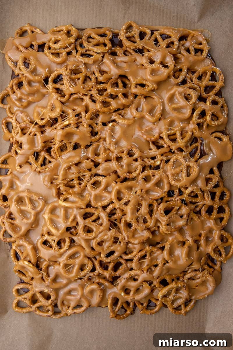 Decadent Salted Caramel Pretzel Bark 8 Pretzels topped with caramel