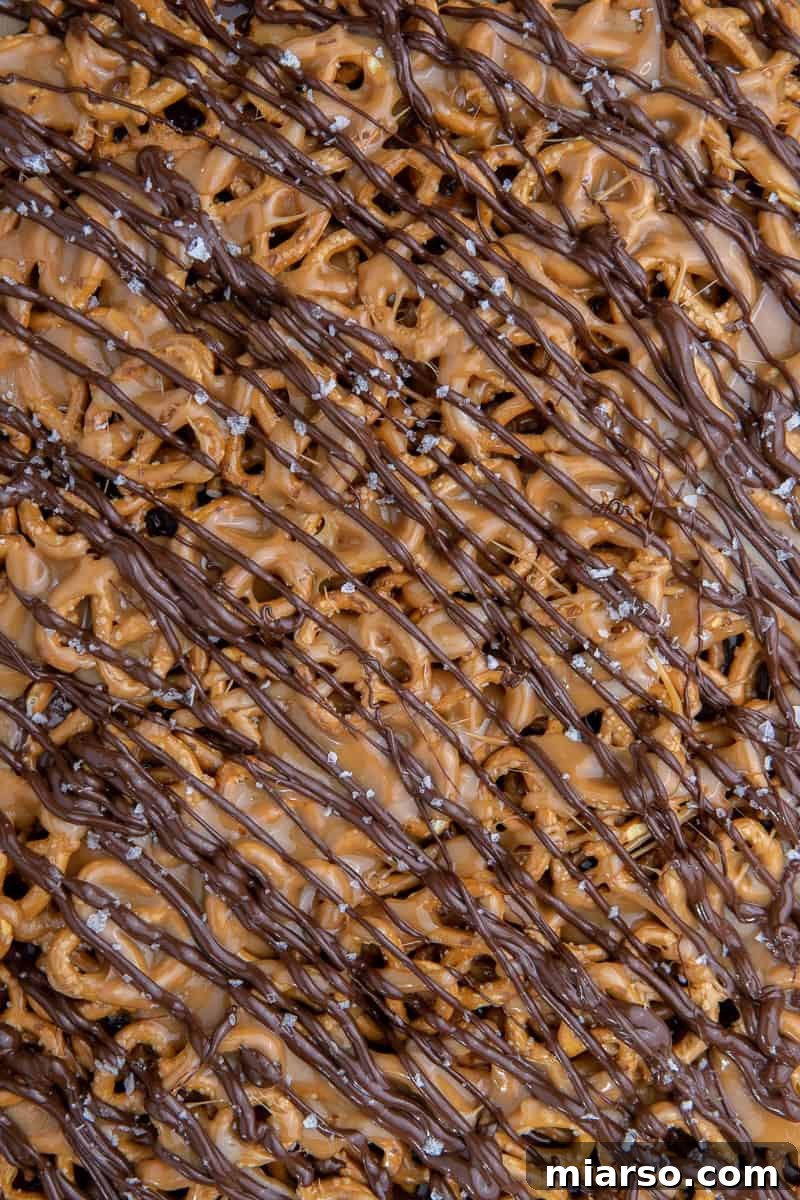 Decadent Salted Caramel Pretzel Bark 9 Close up photography caramel pretzel bark