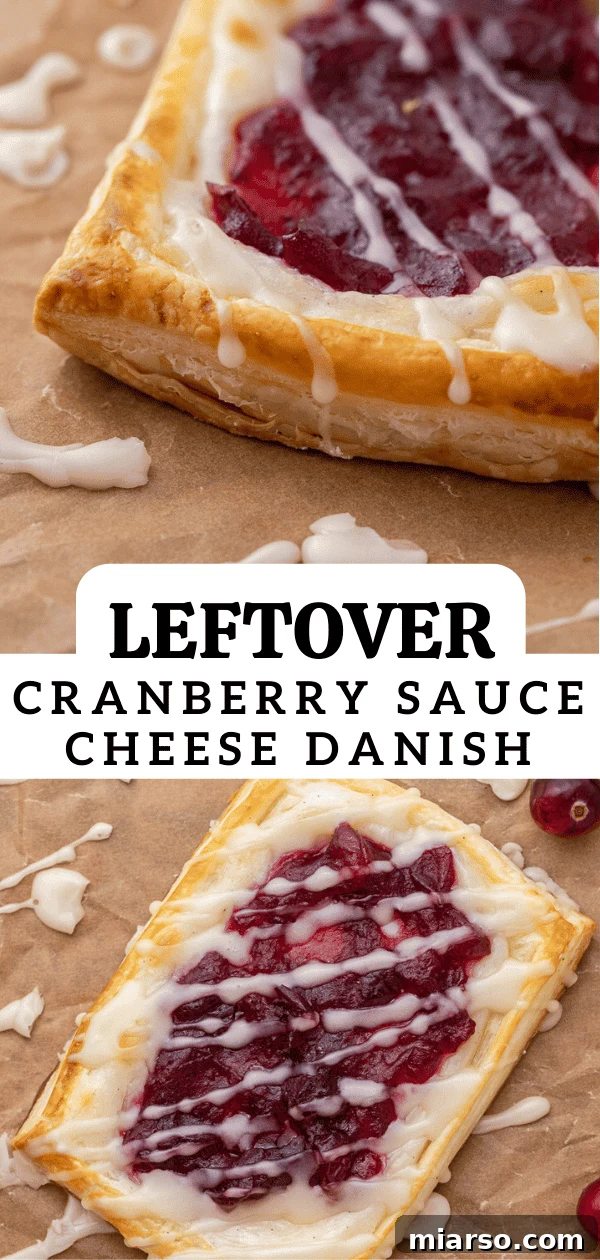 Cranberry Cheese Danish Revival 13 Close-up of a beautifully baked cranberry sauce cheese danish on a white plate, ready to be pinned.