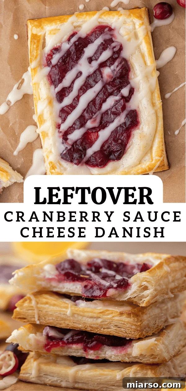 Cranberry Cheese Danish Revival 14 Overhead shot of several cranberry sauce cheese danishes arranged artfully on a serving platter, perfect for a Pinterest pin.