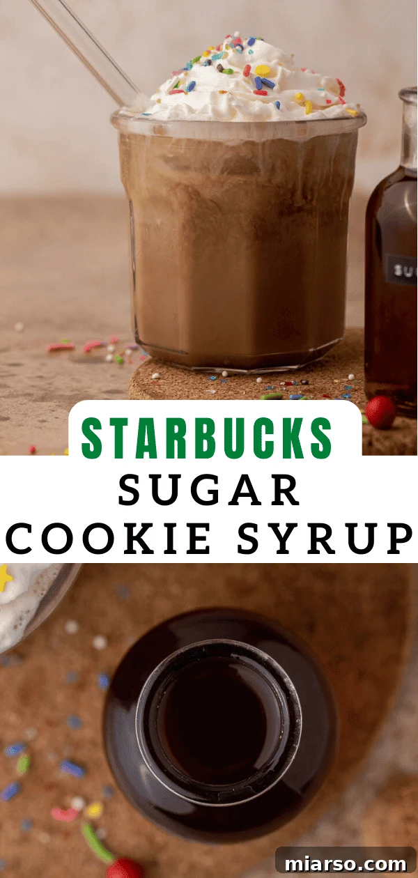 Another appealing image of the sugar cookie syrup, highlighting its deliciousness and ease of preparation for home baristas.